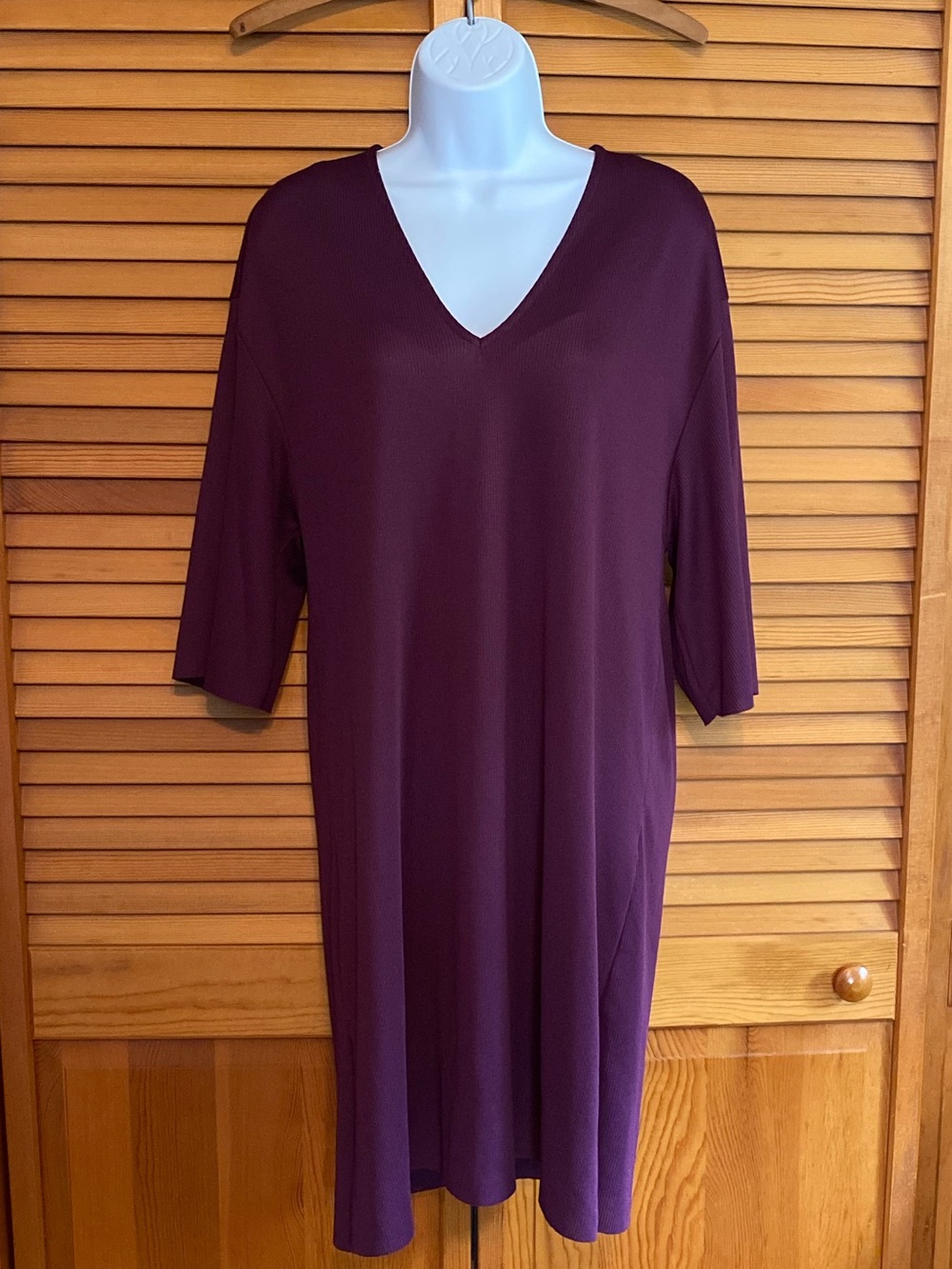 Zara Trafaluc V-Neck Short Sleeve Tunic Dress in Deep Plum